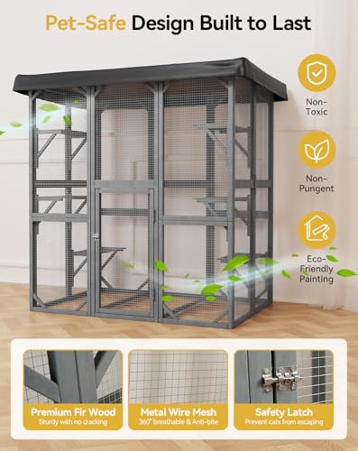 71inch Large Catio Outdoor Cat Enclosure with Weatherproof Cover, Perches and Condo, Walk in Cat House for Multiple Cats Outside PawGiant