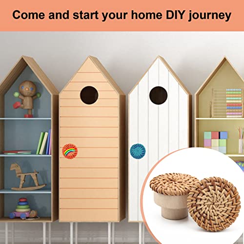 Pletpet 10 Packs Boho Rattan Dresser Knobs, Wood Knobs for Dresser Drawers Boho Dresser Handles Dresser Pulls Dresser Knobs Wood Rattan Drawer Knobs Drawers Wooden Door Knobs with 10 Screws Pletpet