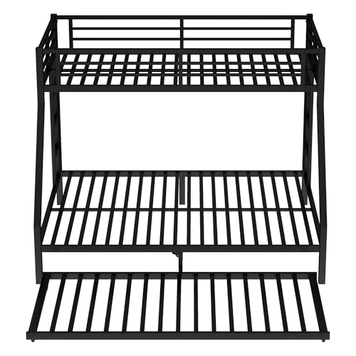Bellemave Metal Twin XL Over Queen Bunk Beds with Trundle,Heavy Duty Bunk beds Frame for Adults,Kids,Teens,Space-Saving,Black Bellemave