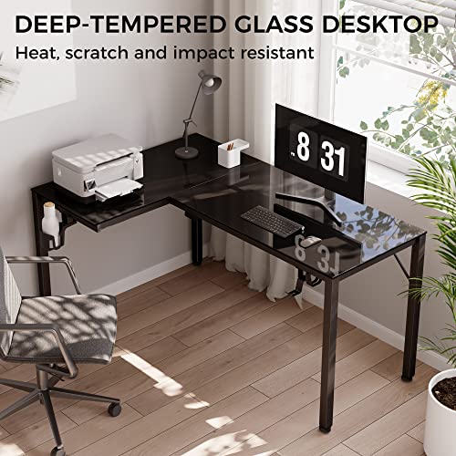 EUREKA ERGONOMIC RGB LED Lights 60 Inch L Shaped Reversible Black Glass Gaming Desk Home Office Computer Table GTG L60 EUREKA ERGONOMIC