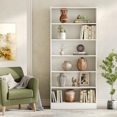 LITTLE TREE 72-Inch Tall Bookcase, 7-Tier White Wooden Large Bookshelf, Wide Bookcase Bookshelves, Freestanding Modern Display Shelving Unit for Living Room, Bedroom, Office LITTLE TREE