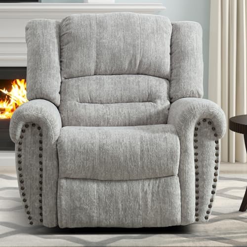 CANMOV Manual Recliner Chair, Classic and Traditional Manual Recliner Chair with Comfortable Arms and Back Single Sofa for Living Room, White Grey
