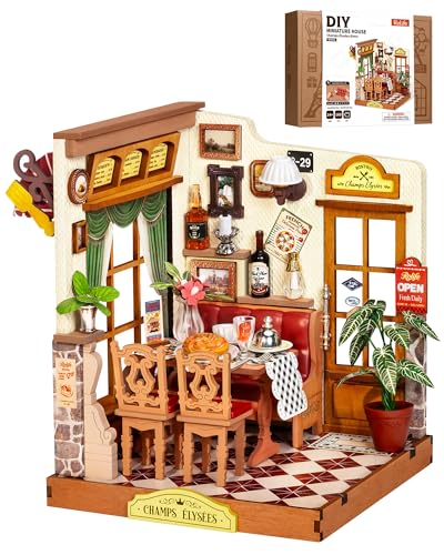 Rolife Miniature House Kit for Adults Elysees Bistro Book Nook Kit DIY Wooden Dollhouse Kit Tiny Mini House Bookshelf Decor 3D Wooden Puzzle Hobby Crafts Gifts for Family Friends