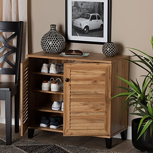 Baxton Studio Coolidge Modern and Contemporary Oak Brown Finished Wood 2-Door Shoe Storage Cabinet Baxton Studio