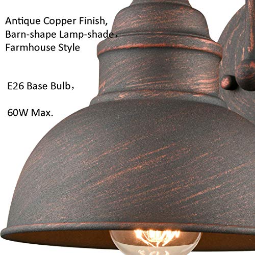 DIRYZON Rustic Wall Sconces Set of 2 Gooseneck Barn Light Fixture for Bedroom Bathroom Kitchen Porch Antique Copper Finish DIRYZON