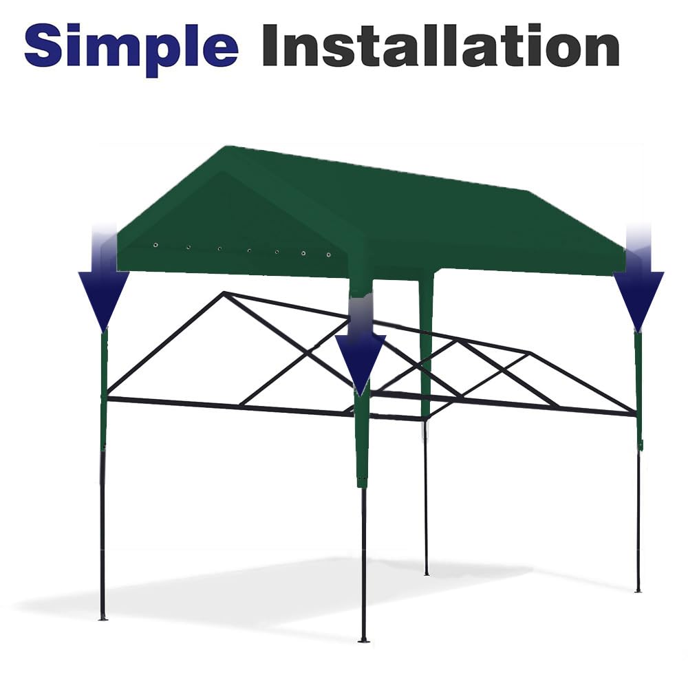 Carport Replacement Canopy, Replacement Top Cover for 10' x 20' Carport Frame, 180G PE Fabric Waterproof & UV Protected Tarp with Ball Bungees, Green (Only Top Cover, Frame is not Included) Vanteriam