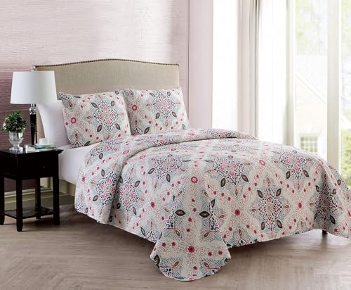 VCNY Home - King Quilt Set, 3-Piece Medallion Bedding with Matching Shams, Cozy Room Décor (Wyndham Blue/Multi, King) VCNY Home