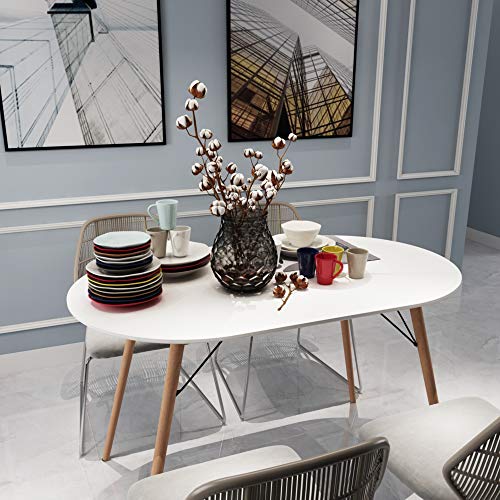 COZYCASA Dining Table Oval 47.2" Mid Century Modern White Kitchen Dinner Table Simple Table for Home Office Kitchen Living Room Bistro Cafe, Computer Writing Desk, White (Oval) COZYCASA