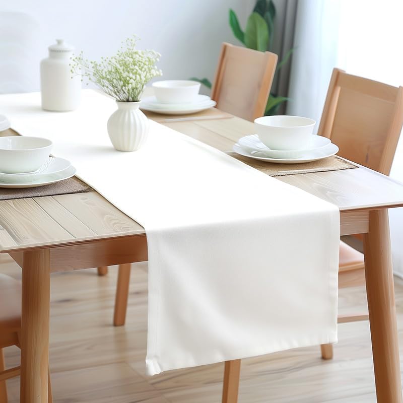 Encasa Table Runner 13x72 in Long | Cotton Canvas Fabric | White Solid Color | Machine Washable & Durable Encasa XO