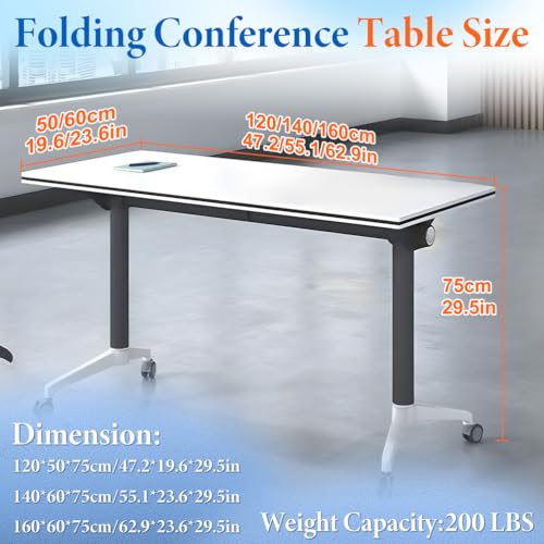 MOFGOE Modular Meeting Table, Folding Conference Table Modern with Locking Wheels, Portable Meeting Table with Flip Top, 330lbs Capacity, for Office Classroom Events,4 Pack,63 * 24 * 30in MOFGOE