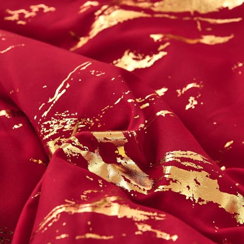 WONGS BEDDING Red Gold Metallic Marble Comforter Set King,Red Christmas Bedding Sets with 2 Pillowcases for All Seasons, Soft Microfiber Filling Bedding Duvet Set 103"x90"