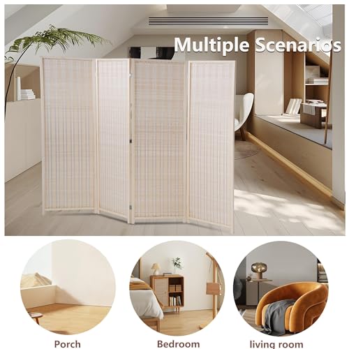 Bamboo Room Divider - 4 Panel Folding Privacy Screen, 72 x 17.7 - Ideal Room Partition & Divider for Living Room, Bedroom, Study (Natural, 4 Panel) PIKAQTOP