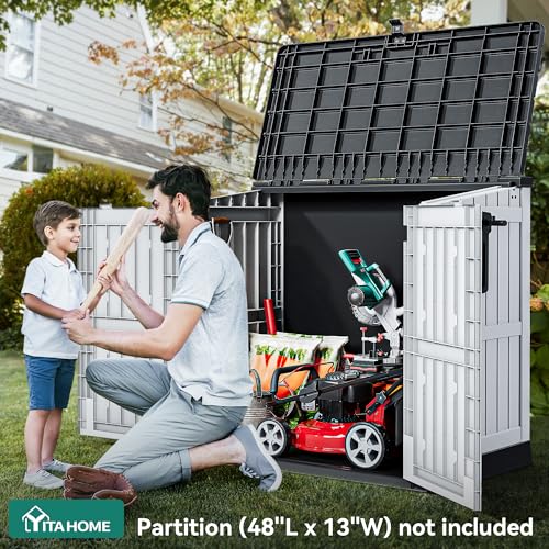 YITAHOME 36 cu ft Resin Outdoor Storage Shed, Weather-Resistant Horizontal Tool Shed, Waterproof Outdoor Storage with Lockable Doors & Air Vent for Trash Cans, Garden Tools (Light Gray) YITAHOME