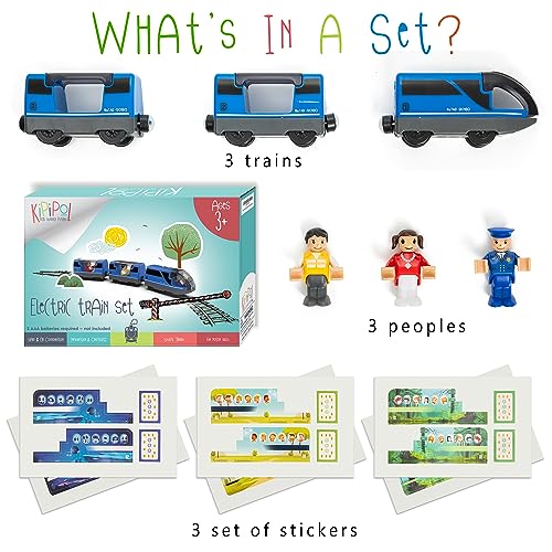 KipiPol Battery Operated Action Locomotive Toy Train Set for Wooden Train Tracks, (Magnetic Connection)-Compatible with Thomas The Train Toys, Brio Train Set for Toddlers 3-5 and up Kipipol