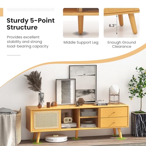 Byroce Bamboo Stand for TVs up to 65’’, Natural Byroce