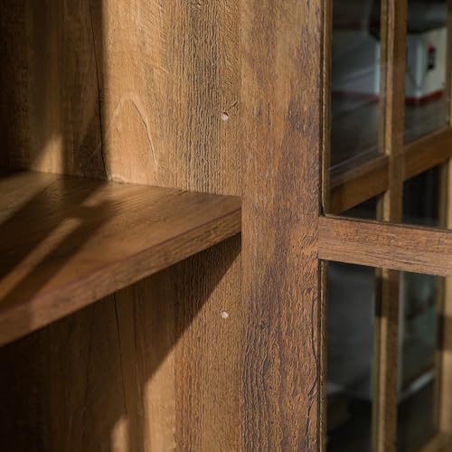 Walker Edison Farmhouse Barn Glass Door Wood Universal TV Stand for TV's up to 64" Flat Screen Living Room Storage Cabinet Doors and Shelves Walker Edison