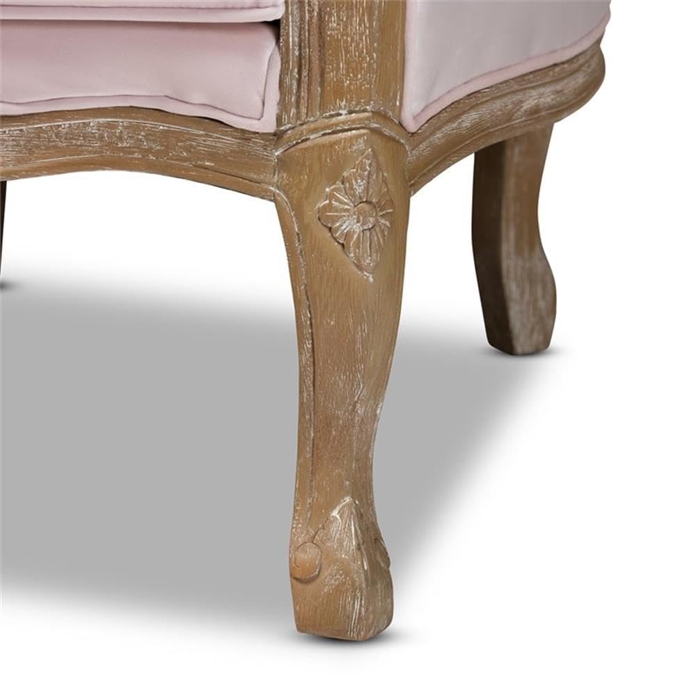 Baxton Studio Genevieve Traditional French Provincial Light Pink Velvet Upholstered White-Washed Oak Wood Armchair Baxton Studio
