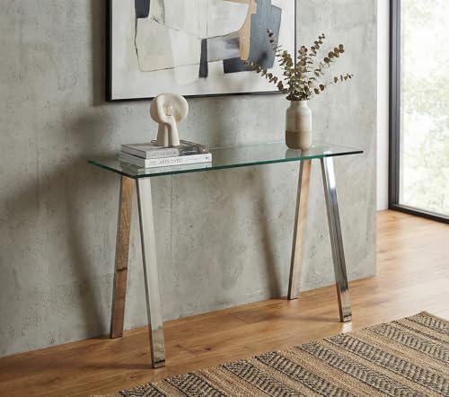 Cortesi Home Trixie Glass Top Desk/Console Table with Stainless Steel Frame, 40" Cortesi Home