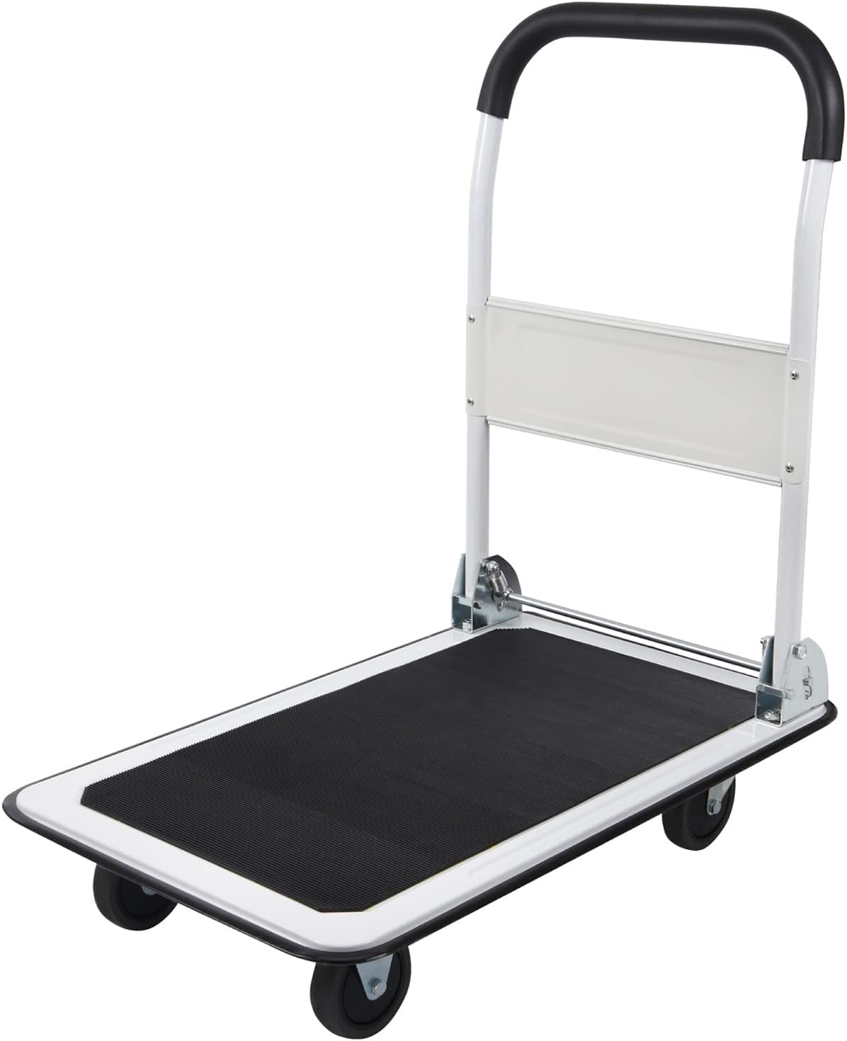 LEADALLWAY Foldable Push Cart Platform Cart 330lbs Capacity 4 Wheels 28.7x18.5x32.3inches White Small Flatbed Cart LEADALLWAY