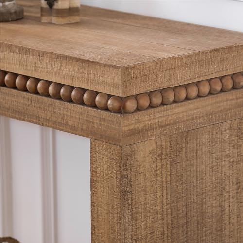 FGXJY Console Table for Living Room, Long Sofa Table Behind Couch with Real Wood Beads Decoration, Retro Entryway Table for Hallway Foyer (64 Inch, Antique Natural) FGXJY