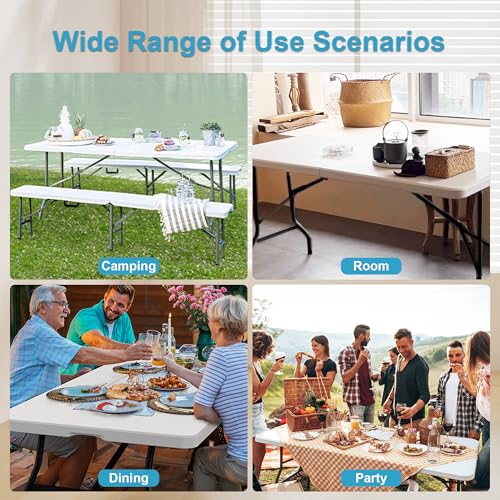 Bblife 6FT Folding Tables Heavy Duty Folding Table, Multi-Functional Fold up Table for Outdoor Camping Picnic Parties, Indoor Events White Training Table with 330lbs Static Weight Capacity Bblife