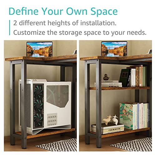 Lufeiya Small L Shaped Desk with Power Outlet Shelves, 40 Inch Corner Desk for Small Space Home Office, L-Shaped Computer Desk PC Desks with Charging Station, Rustic Brown Lufeiya
