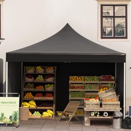 GarveeLife Commercial Canopy Tent 10*10ft,Instant Gazebo Tent, Outdoor Portable Shelter With 3 Sidewalls, Windows, Wheeled Bag,Stakes and Ropes,Pop Up Canopy Tent for Outdoor/Parties and Events-black GarveeLife