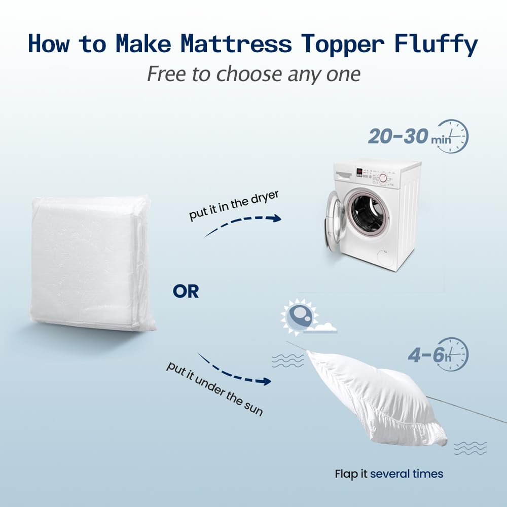 SOPAT Mattress Topper Queen Size Extra Thick Mattress Pad 8-21" Deep Pocket Soft Down Alternative Fill Mattress Protector Pillow Top Mattress Cover (60x80 Inches, White) SOPAT
