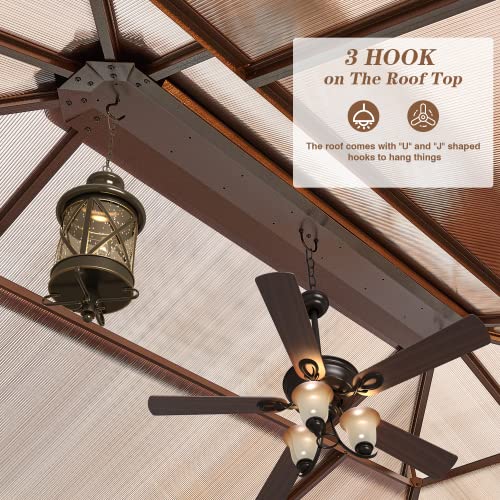 EROMMY 12' x 16' Gazebo Polycarbonate Double Roof Canopy Outdoor Aluminum Frame Pergola, Permanent Pavilion with Netting and Curtains for Garden Patio Lawns Parties EROMMY