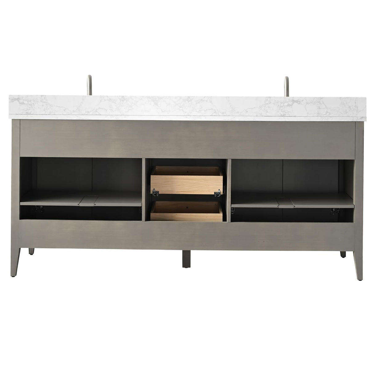 HOMEBEYOND 72" Bathroom Vanity with Double Sink, Solid Wood Bathroom Vanity Free-Standing Cabinet, Ceramic Top & Soft Closing Door, Golden Brushed Handware, Driftwood Gray HOMEBEYOND