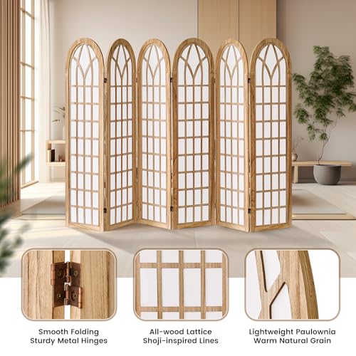 ALeesiing 6-Panel Folding Room Divider Privacy Screen Shoji Style Wooden Frame Decorative Partition for Bedroom Office Apartment Natural ALeesing