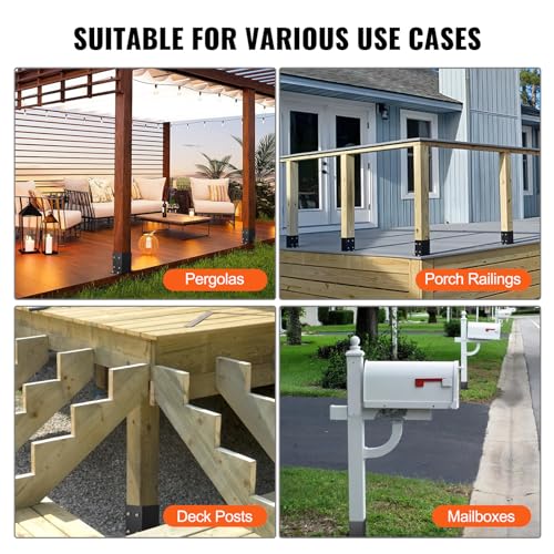 VEVOR 4x4 Post Base 10 Pcs, Inner Size 3.6"x3.6" Post Base Brackets, Heavy Duty Powder-Coated Post Anchor Matte Black Wood Post Brackets for Pavilion Deck Railing Support Deck Base Plate VEVOR