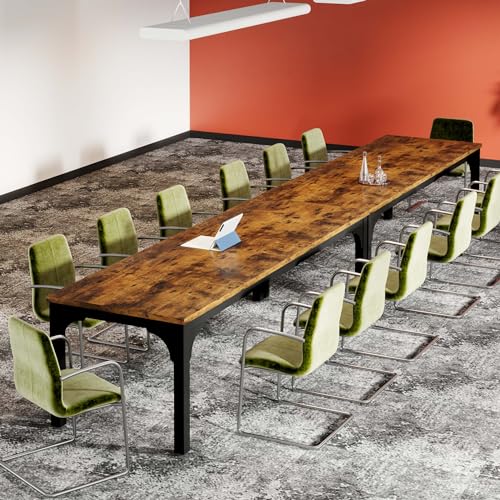 13FT Conference Table, Super Sturdy Large Rectangle Meeting Seminar Table for 10-14 Person, Long Business Tables, 2 Pcs Brown Trggivs