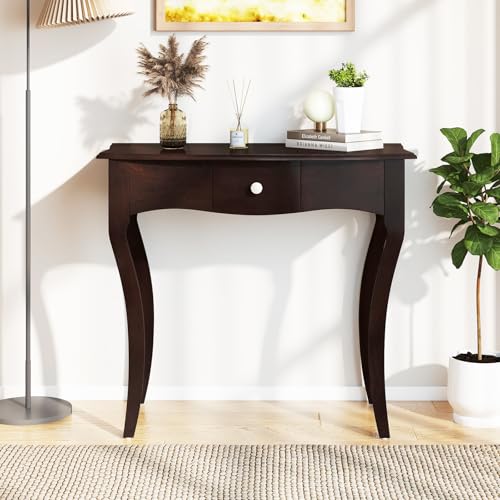 Giantex Wooden Console Table, Chic Accent Entryway Table with Storage Drawers, Solid Rubber Wood Legs and Metal Guide Rails, Vintage Sofa Tables for Living Room, Foyer, Bedroom and Entrance Giantex