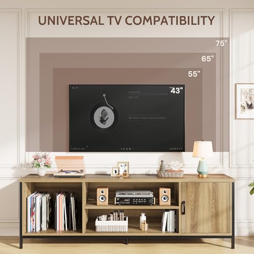 Vividwood Farmhouse TV Stand for 65 70 75 Inch TVs, 63" Entertainment Center with 3-Tier Storage Shelves and Cabinet for Living Room and Bedroom Vividwood