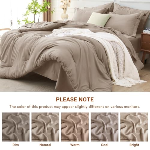 MUXHOMO 7 Pieces Queen Comforter Set, Soft Bed in a Bag Queen Size, All Season Bedding Set with Comforter, Flat Sheet, Fitted Sheet, Pillowcases & Shams, Linen MUXHOMO