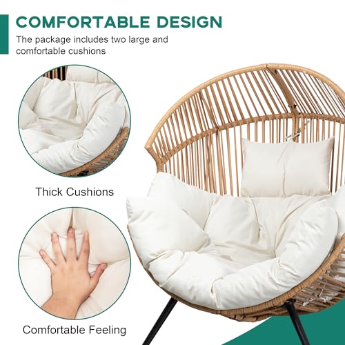 Shintenchi Wicker Egg Chair Outdoor Rattan Patio Chair with Cushion,Oversized Patio Lounge Chairs with Cushion Egg Basket Chair, Egg Seat for Indoor Living Room Bedroom Outside Patio Backyard Balcony Shintenchi