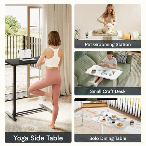 FLEXISPOT Mobile Standing Desk with Wheels Pneumatic Laptop Desk Rolling Computer Cart Movable Height Adjustable Small Sit Stand Workstation Home Use (31.5" W x 17.7" D, Black) FLEXISPOT