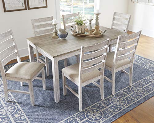 Signature Design by Ashley Skempton Cottage Dining Room Table Set with 6 Upholstered Chairs, Whitewash, 36"W x 60"D x 30"H Signature Design by Ashley