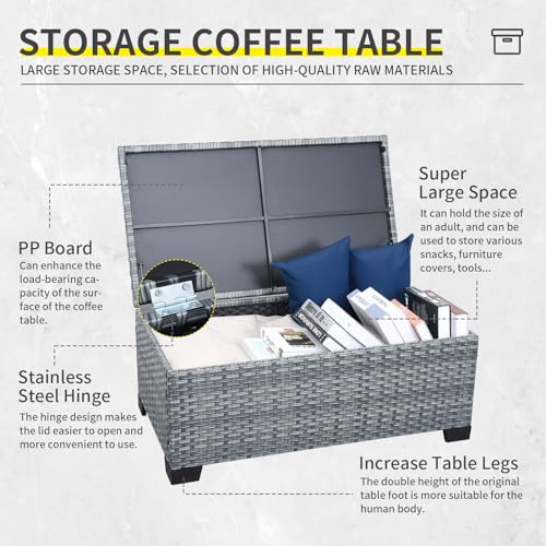 Lviden 4 Piece Wicker Patio Furniture Sets Outdoor Conversation Set PE Rattan Sectional Sofa Couch with Storage Table and Royal Blue Cushions Lviden