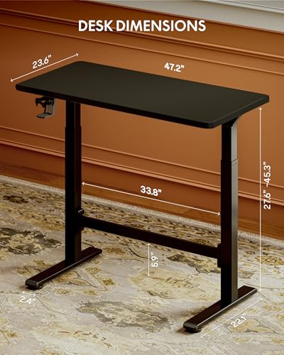 FLEXISPOT H7 Plus Gas Spring Adjustable Standing Desk, Mobile Rolling Sit-Stand Table with Wheels, Cordless Stand Up Desk for Small Spaces & Home Office, 48" One-Piece Desktop Black,Height 27.6"–45" FLEXISPOT