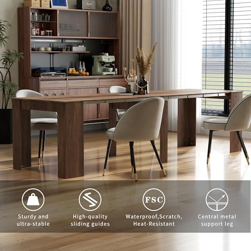 Banzeem Extendable Dining Table, Transformer Extra Console Table for 1-12 People, Folding Space Saving Dining Room Table for Homes, Apartments, Walnut Banzeem