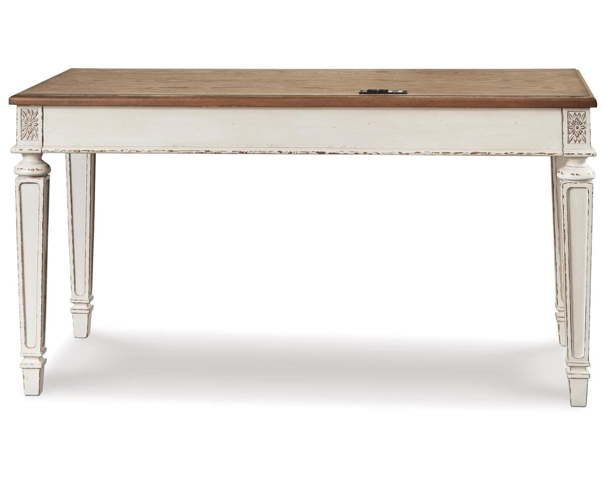Signature Design by Ashley Realyn Farmhouse 60" Home Office Desk with USB Charging, Chipped White Signature Design by Ashley
