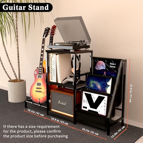 EASTROCK Guitar Stand & Record Player Table - 3-Tier Vinyl Record Storage for Acoustic, Electric Guitar, Bass, Speaker, Amp EASTROCK