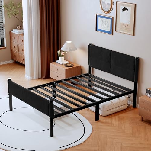Henshwon Metal Bed Frame,14Inch Twin Size Bed Frame with Storage Space,Heavy Duty Sturdy Mattress Foundation,Easy Assembly,No Box Spring Needed,Black Twin Henshwon
