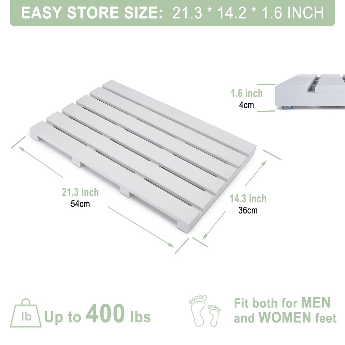 Non-Slip Bath Bamboo Shower Mat - Bathroom Floor Rug for Spa Sauna Pool Indoor Outdoor Bath Bathtub Entryway - Easy Maintenance & Portable baqor