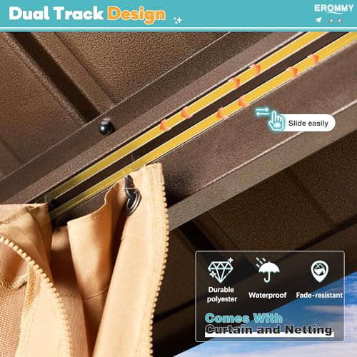 EROMMY 10' x 10' Hardtop Gazebo, Galvanized Steel Double Roof Gazebo with Aluminum Frame, Permanent Outdoor Metal Pavilion with Curtain and Netting for Patio, Lawn and Garden EROMMY