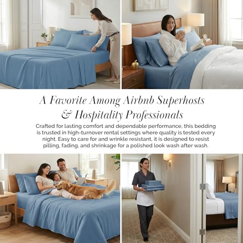 Southshore Fine Living, Inc. 6 Piece, 21 Inch Extra Deep Pocket King Sheet Set, Pet Hair Resistant Bedding w/ 4 Pillow Cases, Blue King Sheets Deep Pocket Set, Easy Care, Coronet Blue Sheets Southshore Fine Living, Inc.