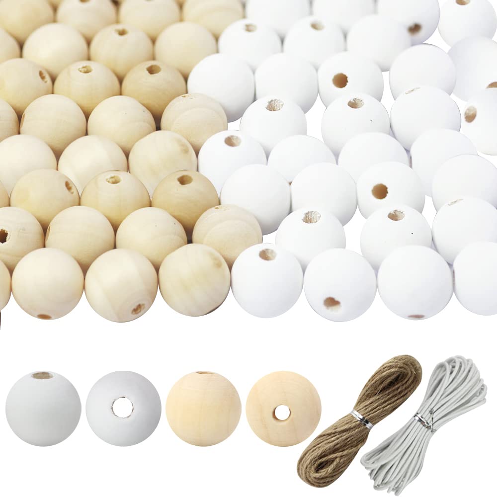 ZHFMLY 16mm 200pcs White Wooden Beads for Crafts 3/5 inch Painting Round Loose Natural Wood Beads Handmade Space Beads for Keychain, Wreath, Farmhouse Making, Home & Party Decoration ZHFMLY