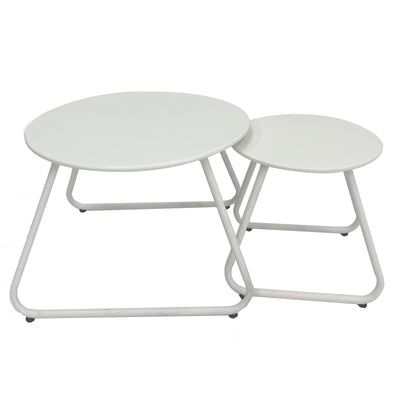 Meluvici Patio Outdoor Coffee Table Set of 2, Weather Resistant Steel Round End Tables, Outdoor Nesting Table for Patio, Balcony, Bistro and Indoor, White